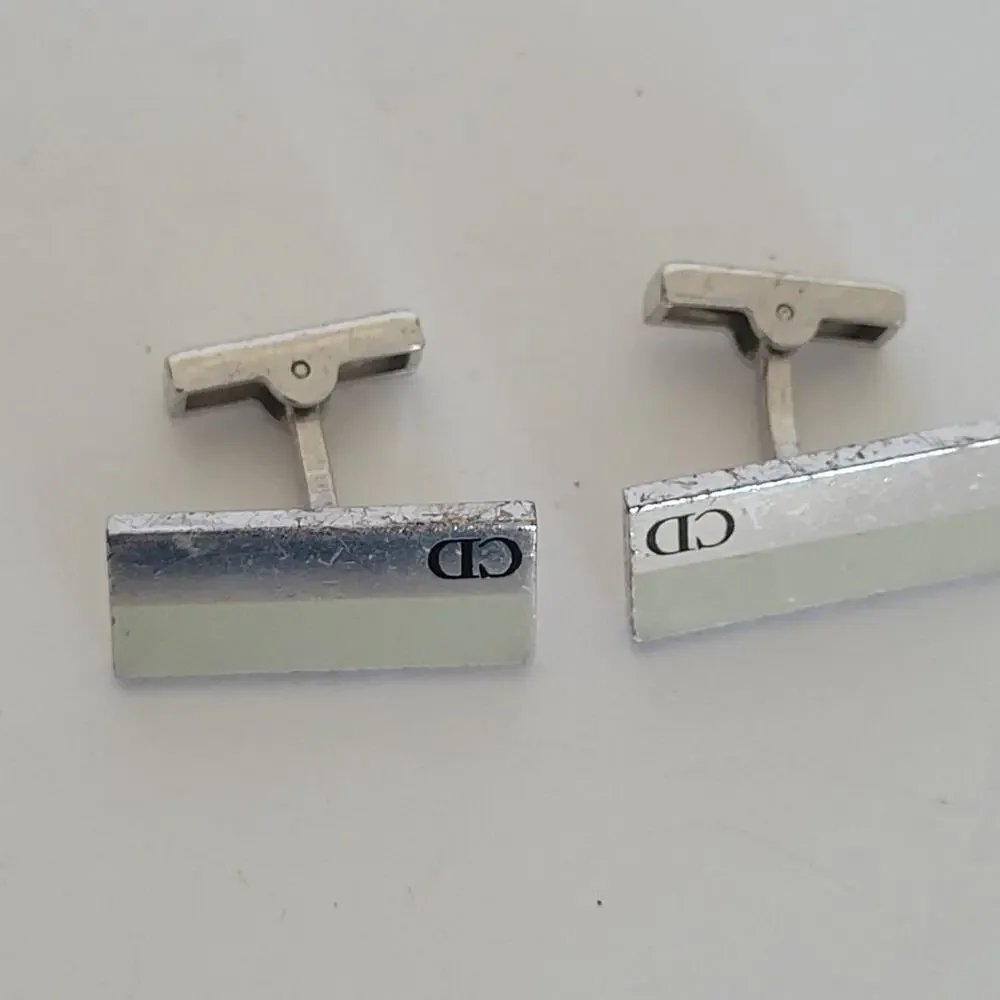Christian Dior Gold Tone Logo Cufflinks Vintage Square Retro Designer Bullet